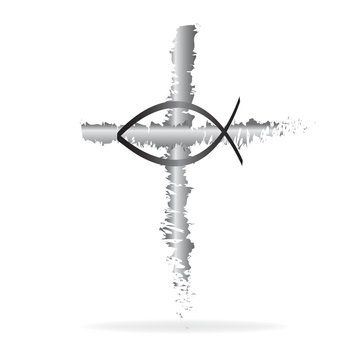 Christian cross grunge style fish religion symbol logo