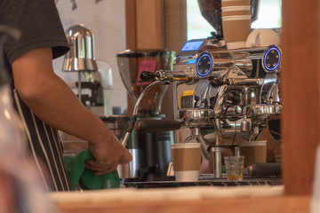 Barista cafe coffee preparing coffee drink