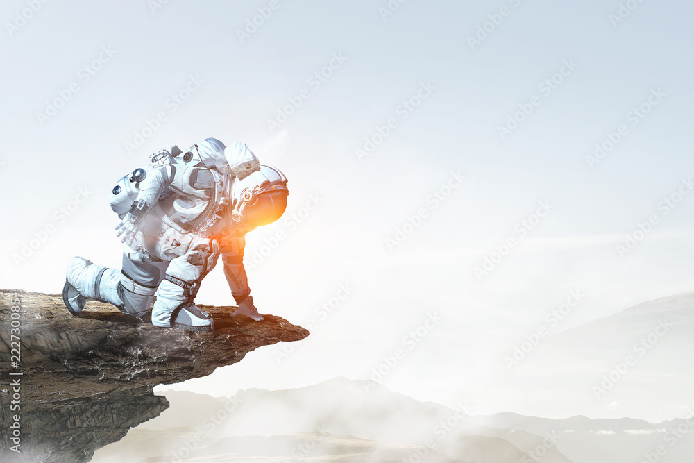 Wall mural astronaut starting to run. mixed media