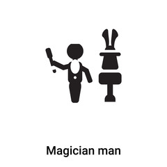 Magician man icon vector isolated on white background, logo concept of Magician man sign on transparent background, black filled symbol