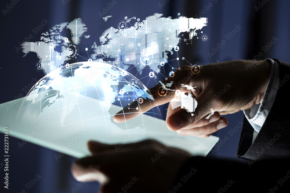 Poster Global communication and networking. 3d rendering