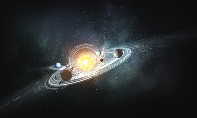 System of planets . Mixed media