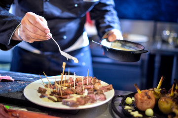 Chef preparing food, chef cooking, Chef decorating dish