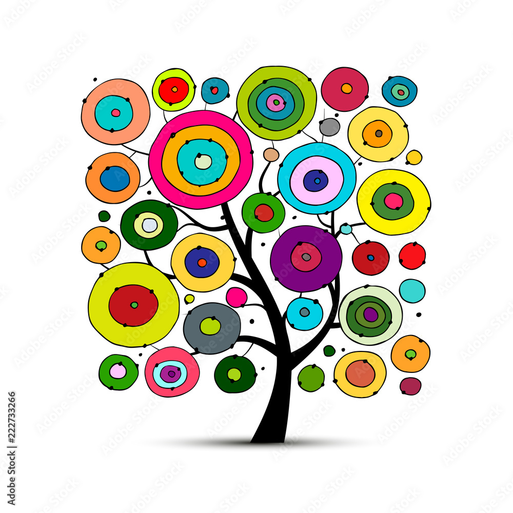 Poster abstract circles tree, sketch for your design
