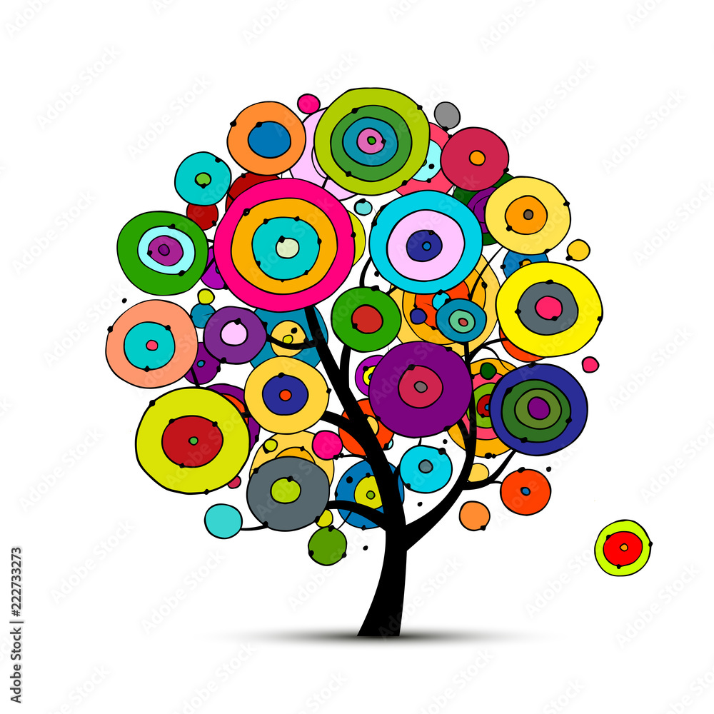 Poster abstract circles tree, sketch for your design