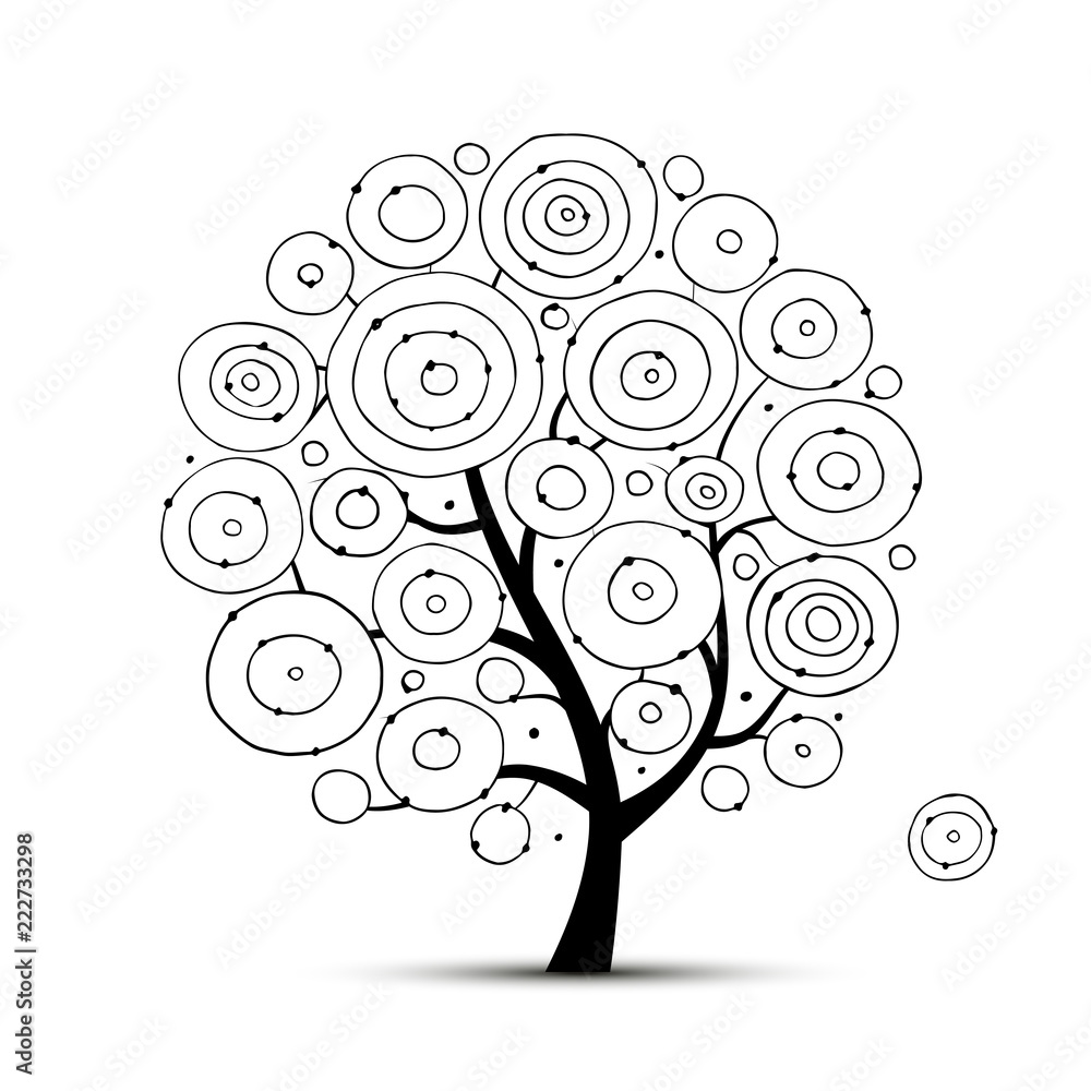 Poster Abstract circles tree, sketch for your design