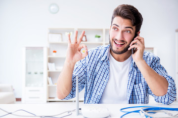 Man enjoying fast internet connection
