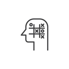 Tic tac toe head outline icon. linear style sign for mobile concept and web design. Strategy think simple line vector icon. Symbol, logo illustration. Pixel perfect vector graphics