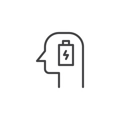 Battery in head outline icon. linear style sign for mobile concept and web design. Charge for brain simple line vector icon. Symbol, logo illustration. Pixel perfect vector graphics