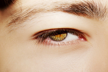 Obraz premium Piękny wnikliwy wygląd oka mężczyzny. Bliska strzał.