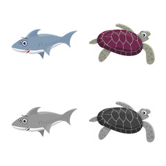 Vector design of sea and animal sign. Set of sea and marine stock vector illustration.