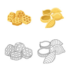 Vector illustration of pasta and carbohydrate logo. Set of pasta and macaroni vector icon for stock.