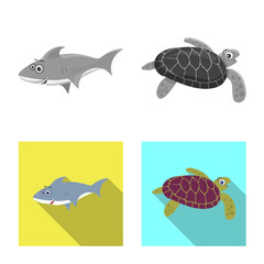 Isolated object of sea and animal sign. Collection of sea and marine stock vector illustration.
