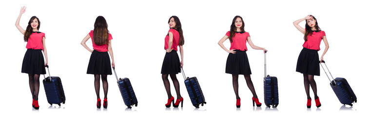 Fototapeta premium Woman with suitacases preparing for summer vacation