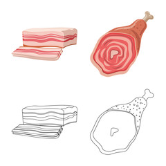 Vector illustration of meat and ham symbol. Collection of meat and cooking stock vector illustration.