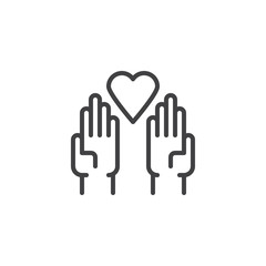 Donation hands with heart outline icon. linear style sign for mobile concept and web design. Charity Hand with heart simple line vector icon. Symbol, logo illustration. Pixel perfect vector graphics
