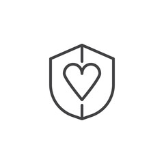 Shield with heart outline icon. linear style sign for mobile concept and web design. healthcare simple line vector icon. Symbol, logo illustration. Pixel perfect vector graphics