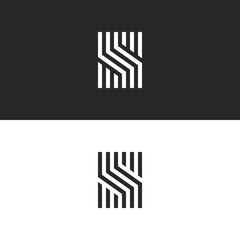 Initial S letter monogram linear pattern, black and white parallel lines creative geometric shape, simple minimal stylish identity mark - obrazy, fototapety, plakaty