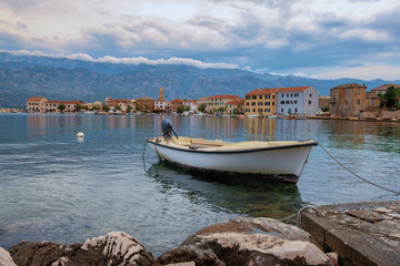 Traditional old village Vinjerac, Croatia, Velebit mountains and Paklenica national park in background