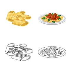Isolated object of pasta and carbohydrate sign. Collection of pasta and macaroni vector icon for stock.