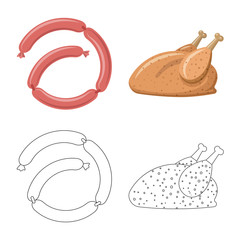 Vector design of meat and ham logo. Set of meat and cooking vector icon for stock.