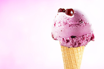 fruit cone ice cream with fresh berries cherry