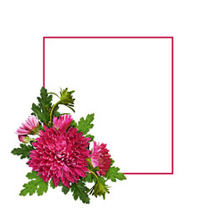 Purple chrysanthemum flowers in a corner arrangement on frame