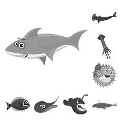 Isolated object of sea and animal logo. Set of sea and marine vector icon for stock.