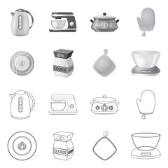 Isolated object of kitchen and cook sign. Set of kitchen and appliance stock vector illustration.