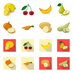 Vector design of vegetable and fruit icon. Set of vegetable and vegetarian stock vector illustration.