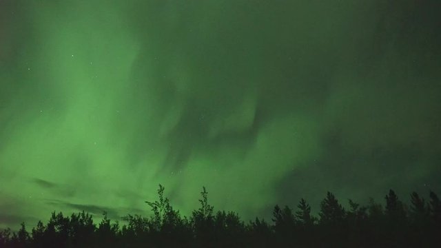 Realistic real time (not timelapse) aurora borealis (northern lights) in Whitehorse, Canada, at 02:11 on September 11, 2018 with 20mm wide-angle lenz