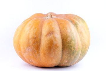 Pumpkin on white background. Isolated pumpkin. Orange vegetable close-up. Healthy food. Preparation for Halloween