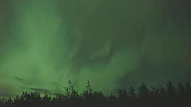 Realistic real time (not timelapse) aurora borealis (northern lights) in Whitehorse, Canada, at 02:11 on September 11, 2018 with 20mm wide-angle lenz
