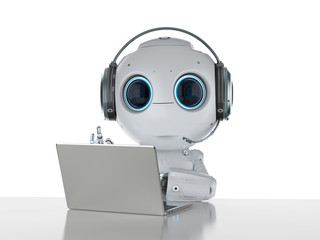 robot with headset and notebook
