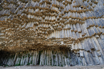 Armenia - Symphony of the Stones, geological rock formation basalt columns in the gorge near Garni.