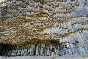 Armenia - Symphony of the Stones, geological rock formation basalt columns in the gorge near Garni.