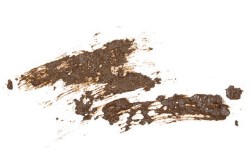 drops of mud sprayed isolated on white background, with clipping path, top view