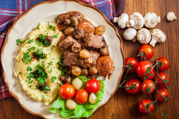 Dinner or lunch with beef Bourguignon stew