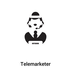 Telemarketer icon vector isolated on white background, logo concept of Telemarketer sign on transparent background, black filled symbol
