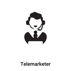 Telemarketer icon vector isolated on white background, logo concept of Telemarketer sign on transparent background, black filled symbol