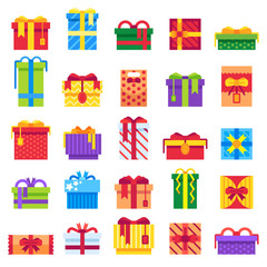 Christmas Gift. Winter festive presents, secret Santa gifts and holidays present boxing isolated vector icons set