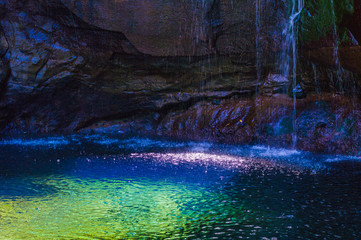 A small waterfall on the footpath along Levada. Madeira. Portugal