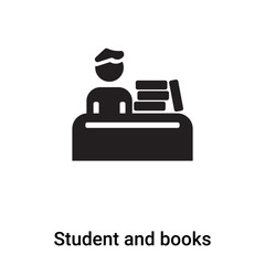 Student and books icon vector isolated on white background, logo concept of Student and books sign on transparent background, black filled symbol