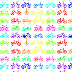 pattern from bicycles of different types and different bright colors