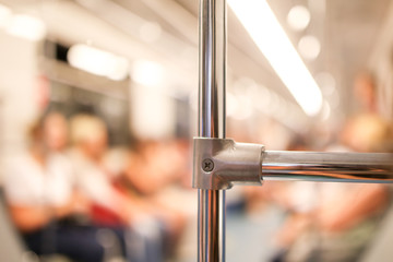 Handrail on the train in the metro