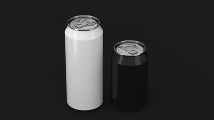 Big white and small black soda cans mockup