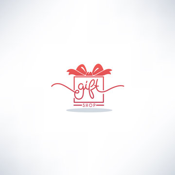 Gift Shop Doodle Lettering Logo with Image of Present Box