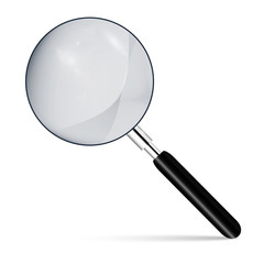 Metal magnifier with a dark handle for office concepts. Realistic magnifying glass on a  isolated  background. 