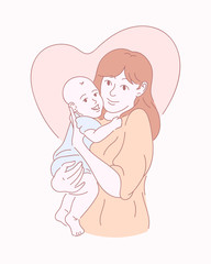 Cute doodle of happy mother with the child. Hand drawn style vector illustration for design