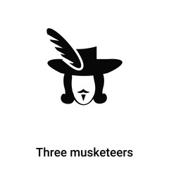 Three musketeers icon vector isolated on white background, logo concept of Three musketeers sign on transparent background, black filled symbol
